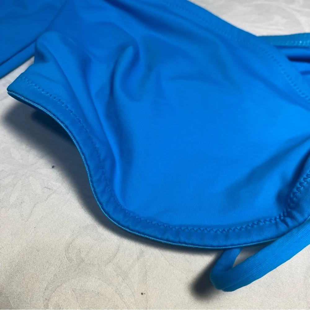 🆕 SKIMS SWIM Long Sleeve Bikini Top Recycled Turquoise XL Blue Off Shoulder NWT